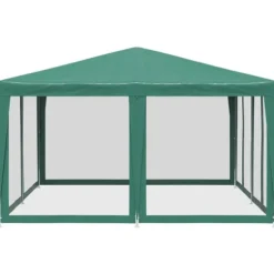 Partytält med 8 sidoväggar i nät - Vattentåligt HDPE & Järnram | Färg: Grön | Storlek: 4x4 m