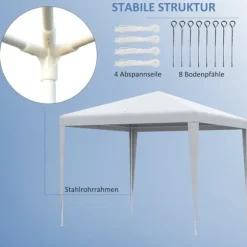 Paviljong 2,7×2,7 m vattenavvisande & vintertålig, vit