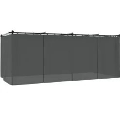 Paviljong med draperi i antracit - Utemöbler för avkoppling | Storlek: 6x3 m | Material: Stål