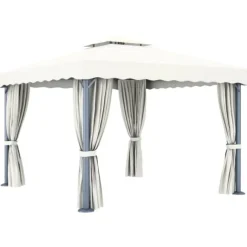 Paviljong med draperi och ljusslinga LED 3x3 m gräddvit