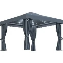 Paviljong med draperi och ljusslinga LED 3x3 m | Färg: Antracit | Storlek: 3x3 m