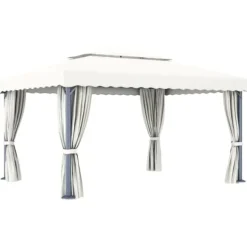 Paviljong med draperi 4x3 m - Trädgårdspaviljong i Gräddvit Aluminium | Färg: Gräddvit | Storlek: 4x3 m