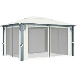 Paviljong med draperier 400 x 300 cm gräddvit aluminium - Paviljong - Paviljonger - Home & Living