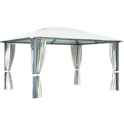 Paviljong med draperier 400 x 300 cm gräddvit aluminium - Paviljong - Paviljonger - Home & Living