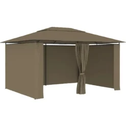Paviljong med draperier 4x3 m taupe 180 g/m²