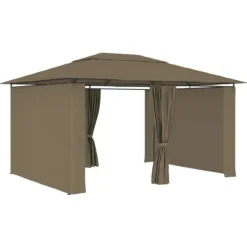 Paviljong med draperier 4x3 m taupe 180 g/m²