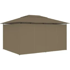 Paviljong med draperier 4x3 m taupe 180 g/m²