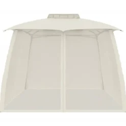 Paviljong med dubbelt tak & nätväggar - Utomhuspergola | Färg: Gräddvit | Storlek: 3,93x2,93 m