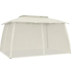 Paviljong med dubbelt tak & nätväggar - Utomhuspergola | Färg: Gräddvit | Storlek: 3,93x2,93 m