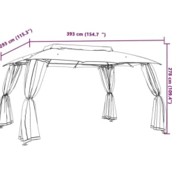 Paviljong med dubbelt tak & nätväggar - Utomhuspergola | Färg: Gräddvit | Storlek: 3,93x2,93 m