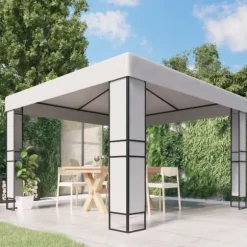 Paviljong med dubbeltak för utomhusaktiviteter | Färg: Vit | Storlek: 3x3 m