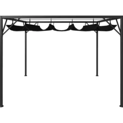 Paviljong med infällbart tak 3x3 m - Vattentät och UV-skydd | Färg: Antracit | Storlek: 3x3 m