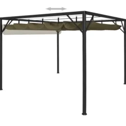 Paviljong med infällbart tak 3x3 m - Vattentålig och UV-skyddande | Färg: Taupe | Storlek: 3x3 m