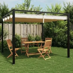 Paviljong med infällbart tak gräddvit 3x3 m stål