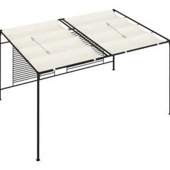Paviljong med infällbart tak 3x4 m - Stabil utomhusstruktur | Färg: Gräddvit | Storlek: 3x4x2,3 m