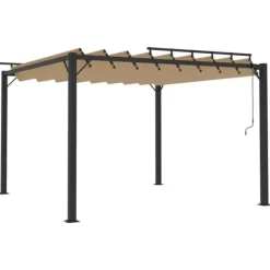 Paviljong med lamelltak 3x3 m taupe tyg och aluminium