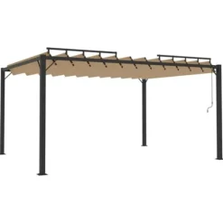 Paviljong med lamelltak 3x4 m taupe tyg och aluminium