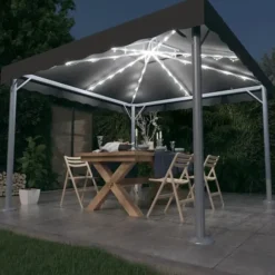 Paviljong med ljusslinga LED 300x300 cm antracit aluminium