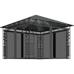 Paviljong med myggnät och ljusslinga LED 3x3x2,73m antracit