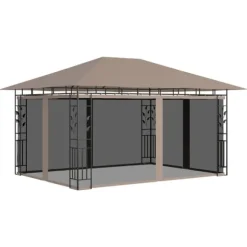 Paviljong med myggnät 4x3x2,73 m taupe 180 g/m²