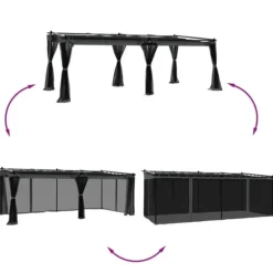 Paviljong med nätväggar antracit 6x3 m stål