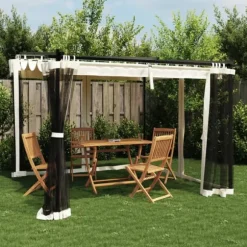 Paviljong med nätväggar gräddvit 3x3 m stål