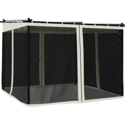 Paviljong med nätväggar gräddvit 3x3 m stål