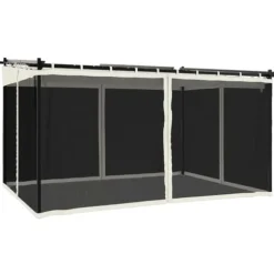 Paviljong med nätväggar gräddvit 4x3 m stål