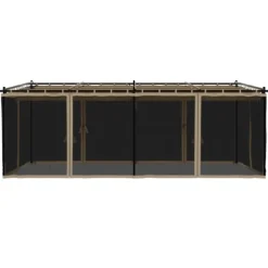 Paviljong med nätväggar taupe 6x3 m stål