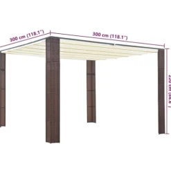 Paviljong med skjutbart tak - Utomhusgazebo i konstrotting | Färg: Brun/Gräddvit | Storlek: 300x300x220 cm