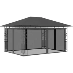 Paviljong myggnät ljusslinga LED 4x3x2,73 m antracit 180 g/m²