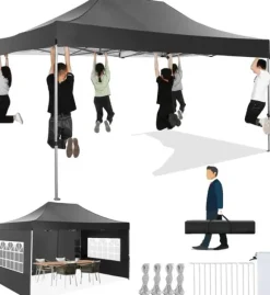 Paviljong, Vattentät, Vindskyddande, Höjdjusterbar,Svart, 3x4.5M