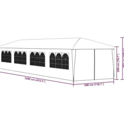 Paviljong 3x12 m vit - Partytält med sidopaneler | Färg: Vit | Storlek: 3x12 m