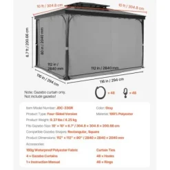 Paviljonggardiner, 284x284x204 cm, Grå, Vattentät Polyester