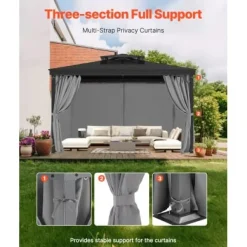 Paviljonggardiner, 284x284x204 cm, Grå, Vattentät Polyester