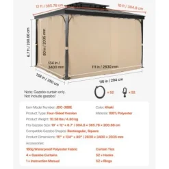 Paviljonggardiner, 340x283x203 cm, Khaki, Vattentät polyester