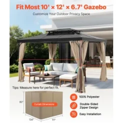 Paviljonggardiner, 340x283x203 cm, Khaki, Vattentät polyester