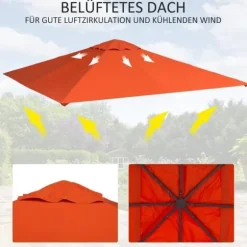 Paviljongtak 2,98x2,95 m, solskydd i polyester, orange