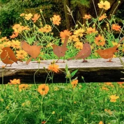 5PCS rostiga fåglar väggdekoration, utomhusdekoration i metall för trädgård och staket