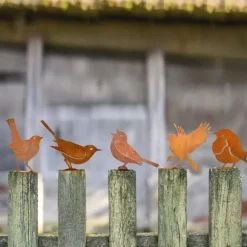 5PCS rostiga fåglar väggdekoration, utomhusdekoration i metall för trädgård och staket