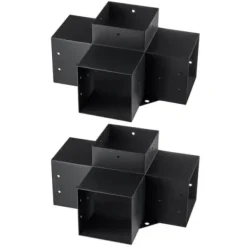 Pergola beslagssats, 4-vägs hörnbeslag 2 st, 14,2x14,2 cm, svart, stål