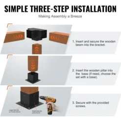 Pergola beslagssats, 4-vägs hörnbeslag 2 st, 14,2x14,2 cm, svart, stål