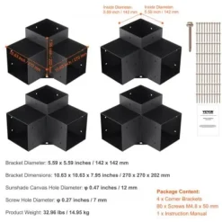 Pergola Fästesats, 3-vägs hörnfäste, 14,2x14,2 cm, Svart, Stål