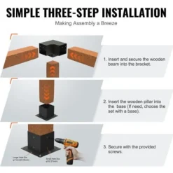 Pergola Fästesats, 3-vägs hörnfäste, 14,2x14,2 cm, Svart, Stål