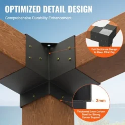 Pergola Fästesats, 3-vägs hörnfäste, 14,2x14,2 cm, Svart, Stål