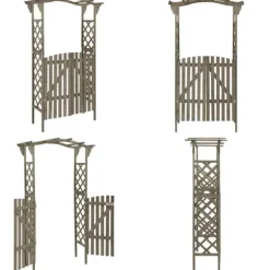 Pergola med grind 116x40x204 cm grå massivt granträ - Pergola - Trädgårdsbåge - Home & Living