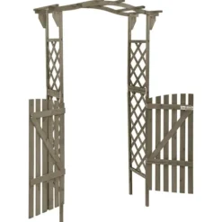 Pergola med grind 116x40x204 cm grå massivt granträ - Pergola - Trädgårdsbåge - Home & Living