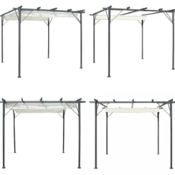 Pergola med indragbart tak gräddvit 3x3 m stål - Trädgårdsbåge - Trädgårdsbågar - Home & Living