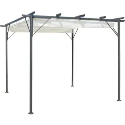Pergola med indragbart tak gräddvit 3x3 m stål - Trädgårdsbåge - Trädgårdsbågar - Home & Living