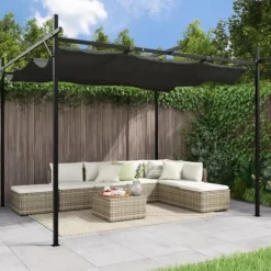 Pergola med infällbart tak antracit 295x292x230 cm
